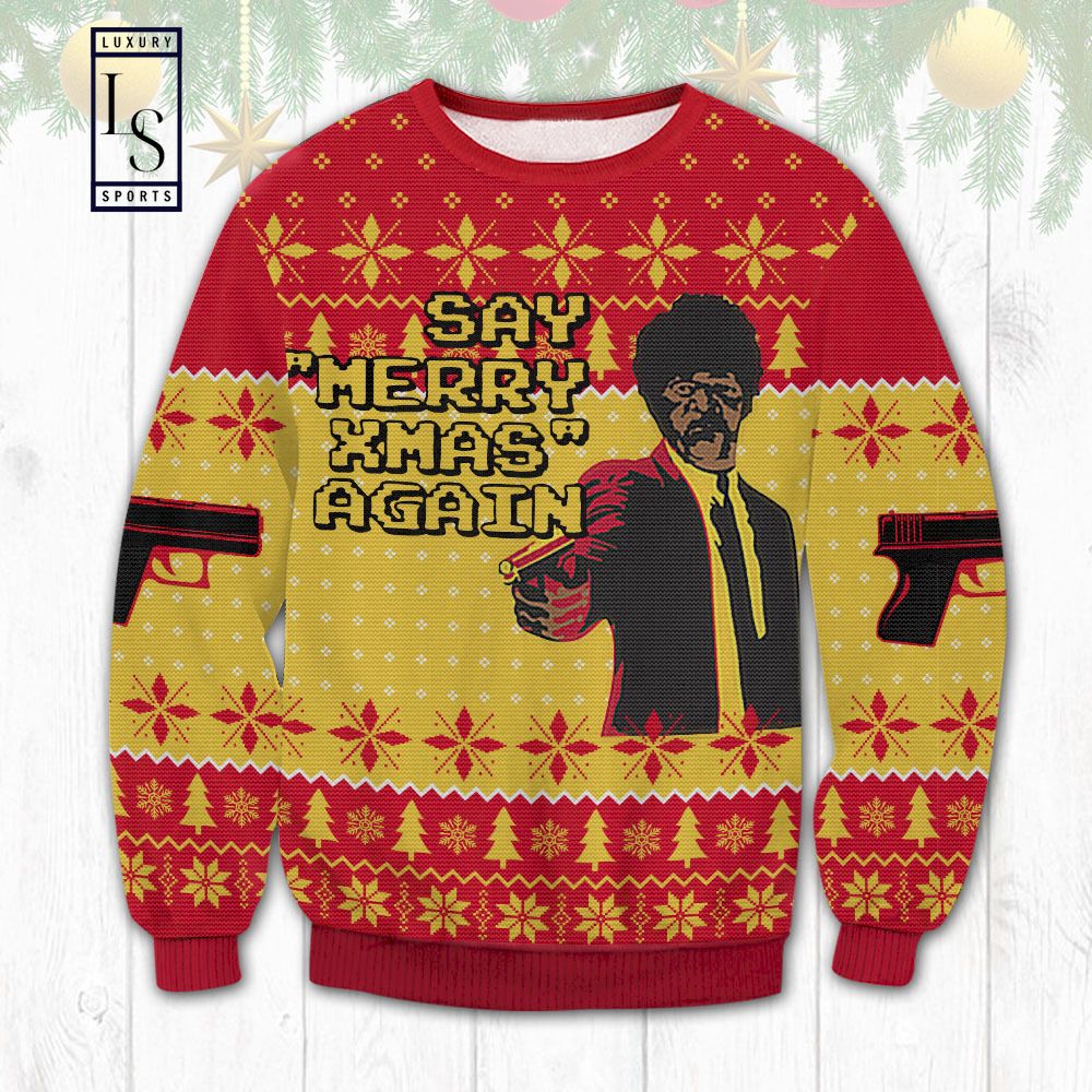 Pulp Fiction Say Merry Xmas Ugly Sweaters