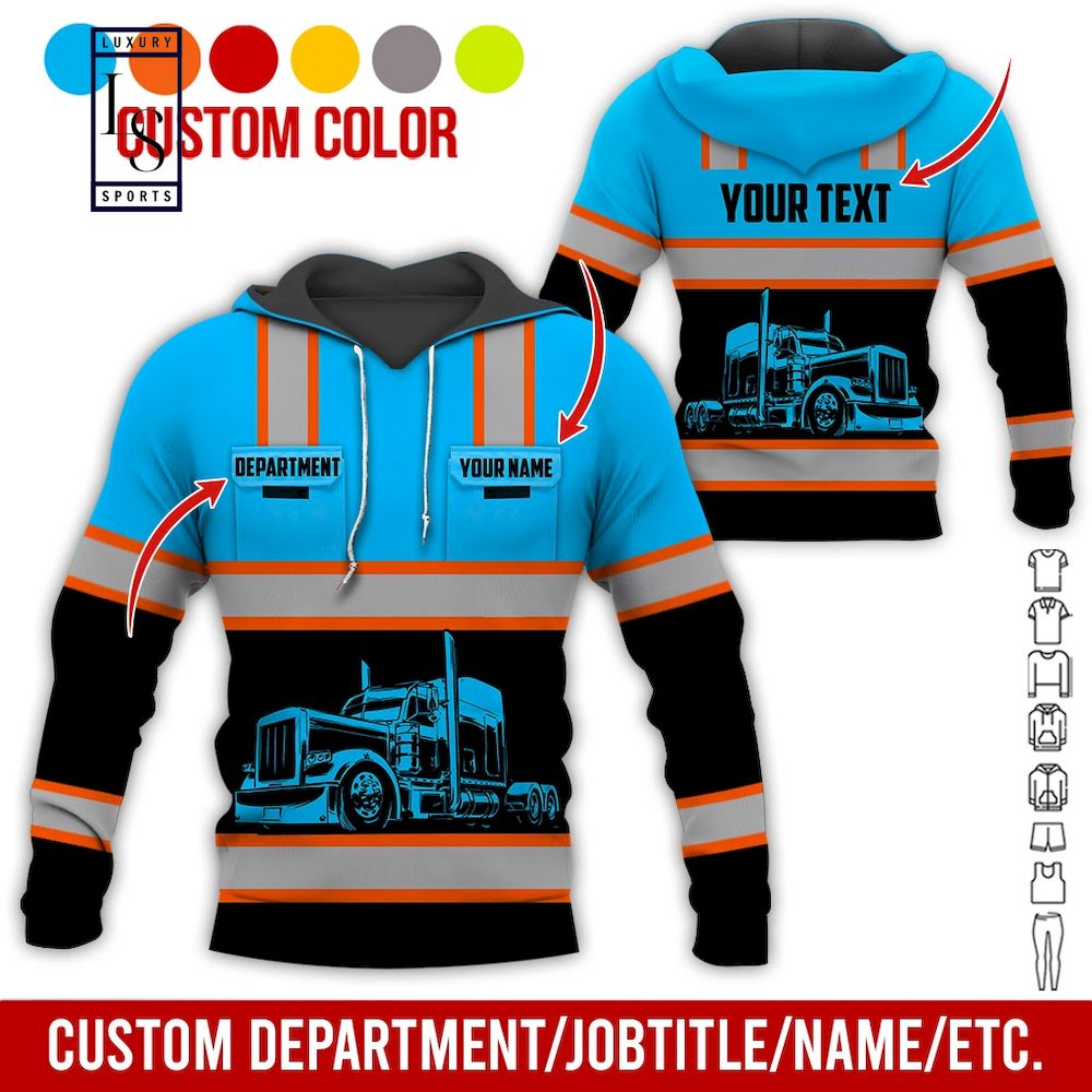 Semi Truck Uniform Personalized Blue D Hoodie