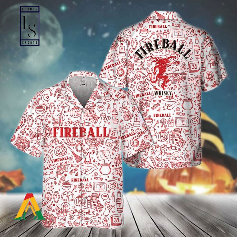 Halloween Doodle Art Fireball Whisky Hawaiian Shirt