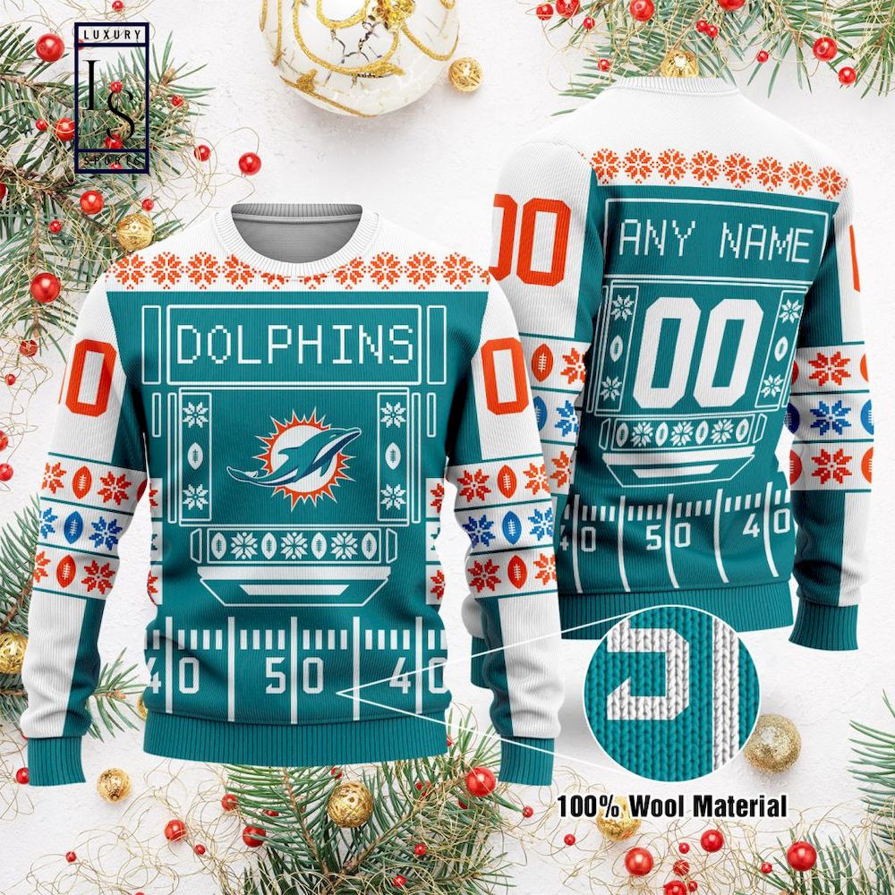 Miami Dolphins NFL Personalized Ugly Christmas Sweater