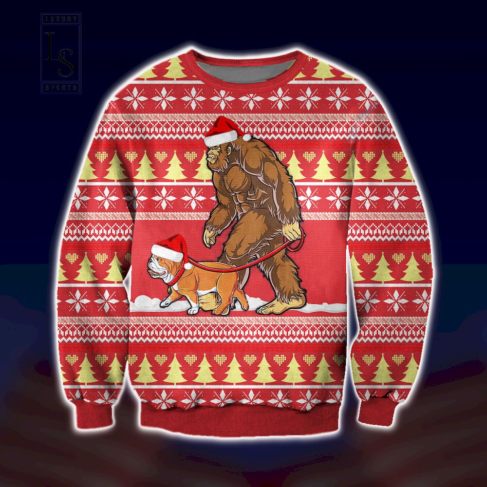 BigFoot and Bulldog Merry Xmas Ugly Christmas Sweater
