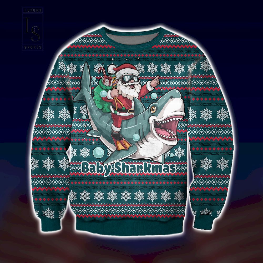 Funny Shark Christmas Baby Sharkmas Ugly Christmas Sweater