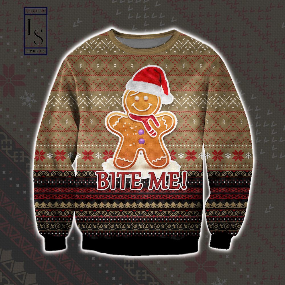 Gingerbread Man Bite Me Ugly Christmas Sweater