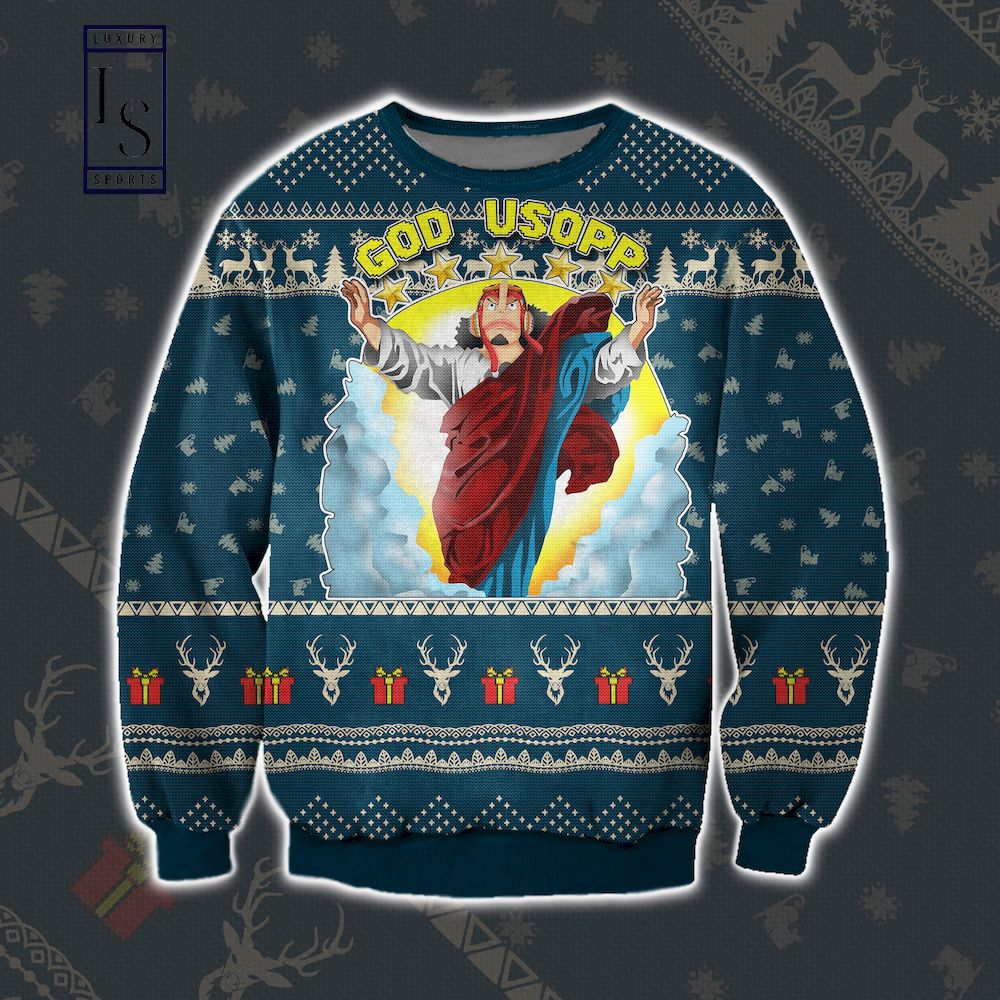 God Usopp One Piece Navy Sweater Ugly Christmas Sweater