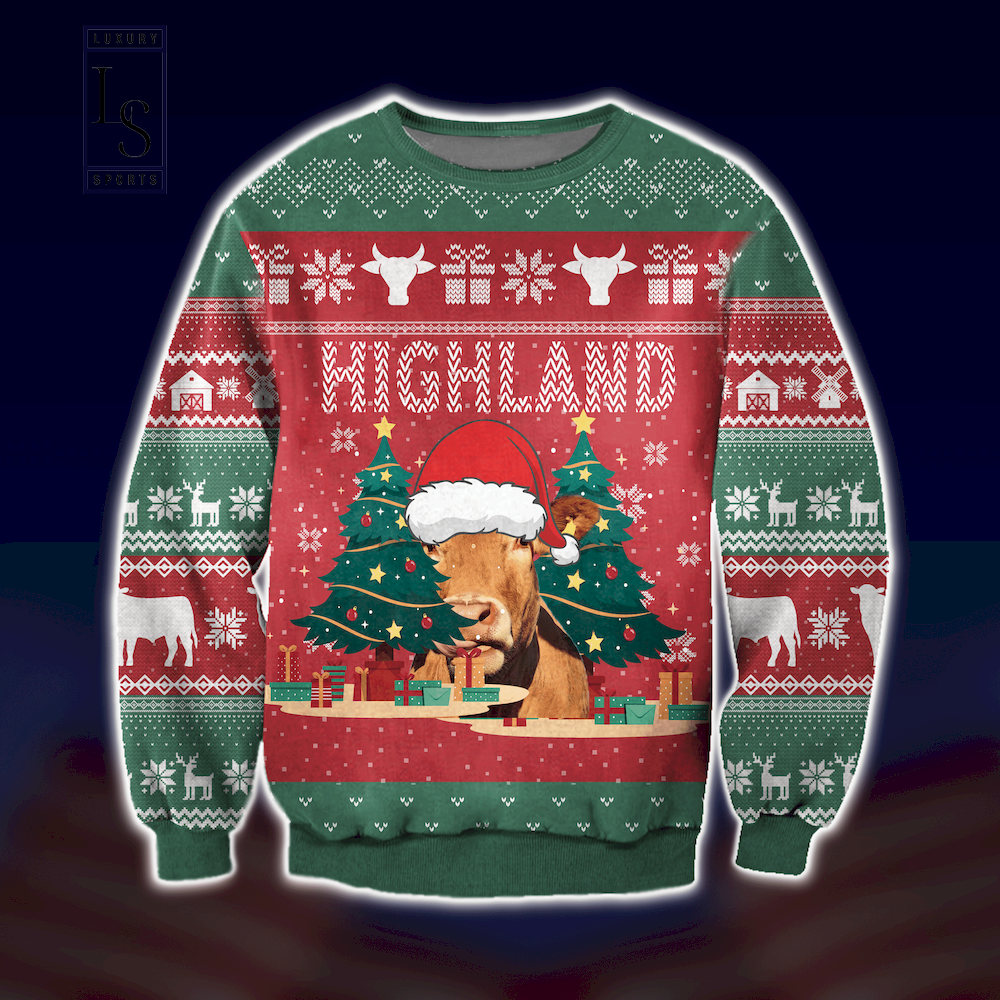 Highland Cattle Lovers Xmas Tree Ugly Christmas Sweater