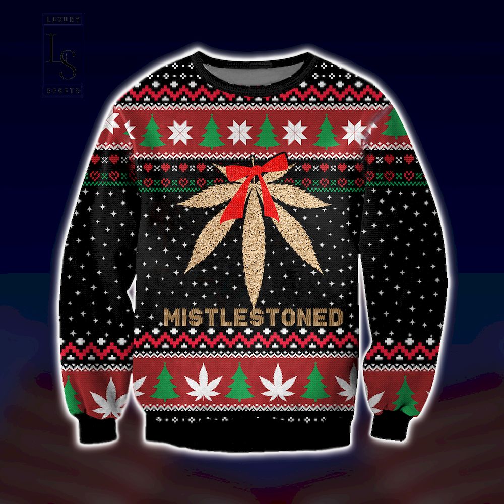 Weed Mistlestoned Ugly Christmas Sweater